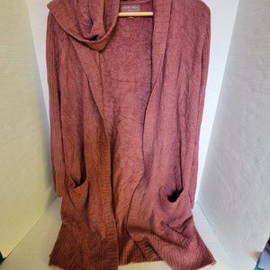 Barefoot Dreams CozyChic Lite Sweater Open Cardi Cardigan Pockets Burgundy XS